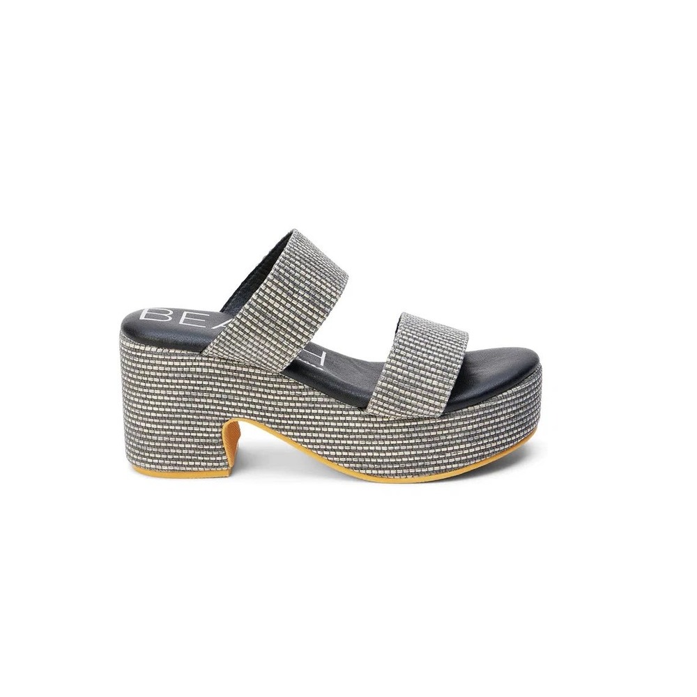 Beach by Matisse Ocean Ave Woven Raffia Platform Sandals Black White Size 8M